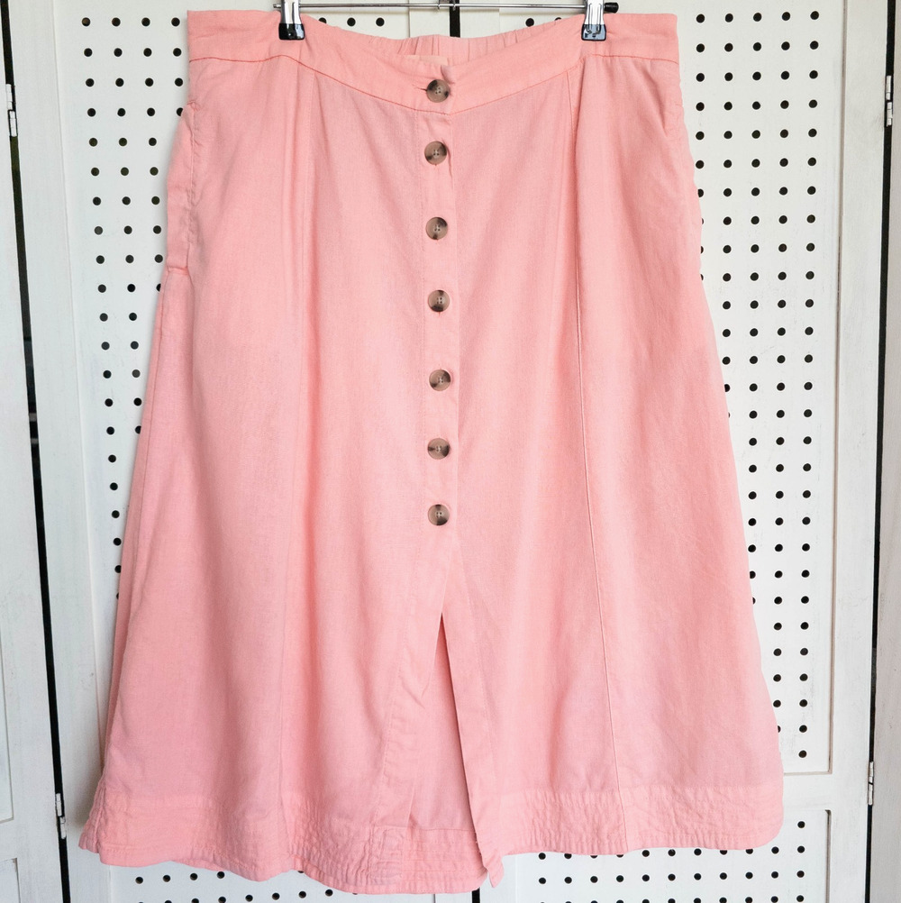 Universal Thread Linen Blend Midi Skirt Pink Parasol Button Front Pocket SIZE XL